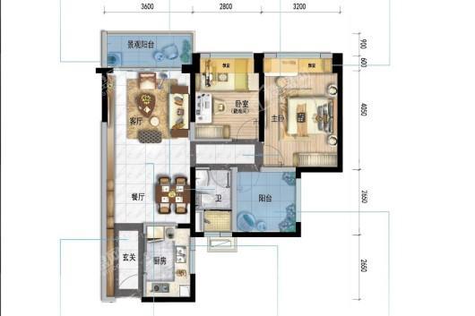 碧桂园广佛上城住宅A户型85㎡ 2室2厅2卫1厨