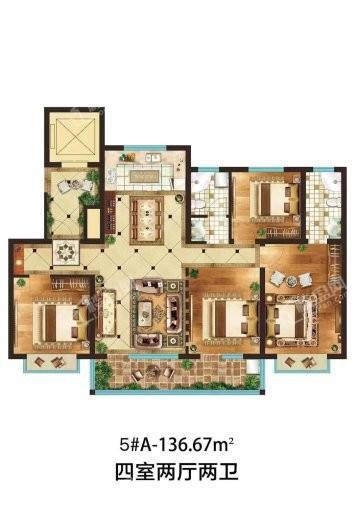 雅柏文一号公馆5A户型 4室2厅2卫1厨