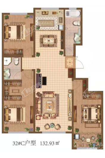 青州金庆御花园32#C户型 3室2厅2卫1厨