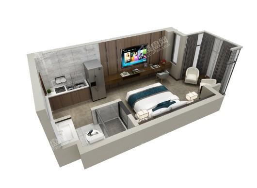 柏曼国际公寓（德阳·绵竹）3D透视效果-大床房