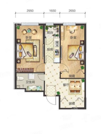 6-3-01户型， 2室1厅1卫1厨， 建筑面积约70.71平米