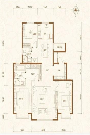 中国铁建·花语府145平米户型 3室3厅2卫1厨