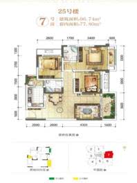 金科御景江湾25号楼7号房 3室2厅1卫1厨