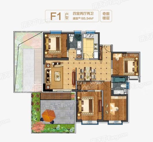 城乡居壹号苑F1户型 4室2厅2卫1厨