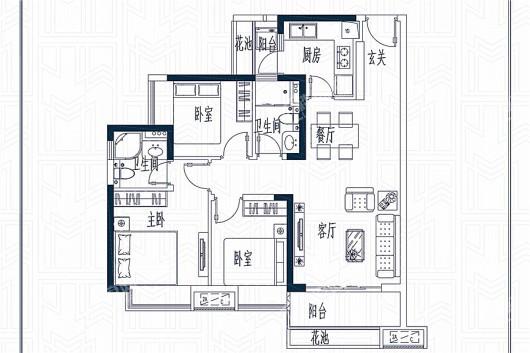 新城悦隽A户型 3室2厅2卫1厨