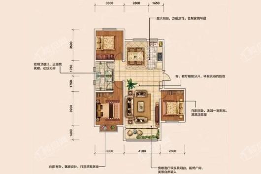 盛泰家园D户型 3室2厅2卫1厨