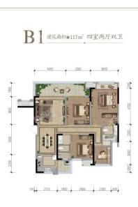 领地蘭台府2期云璟一期1-10号楼B1户型图 4室2厅2卫1厨