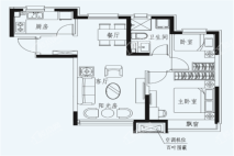 恒大·国际温泉小镇78平户型图 2室2厅1卫1厨