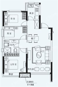 恒大·国际温泉小镇110平户型 3室2厅1卫1厨