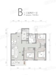 融创东方宸院B户型 3室2厅1卫1厨