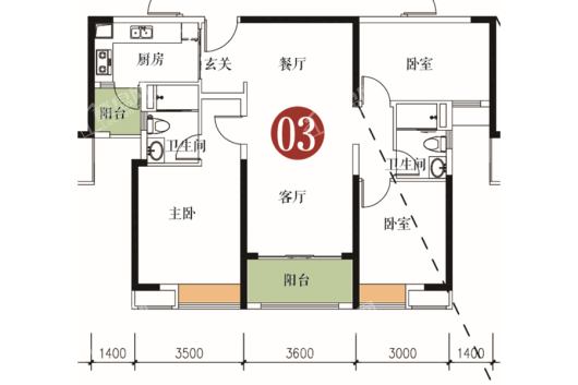 中海雍景熙岸3室2厅2卫(小高层)118㎡ 3室2厅2卫1厨