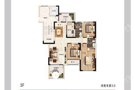 翔凯文华未来之光洋房B1户型 3室2厅2卫1厨