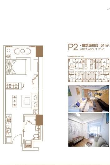 泊富国际广场公寓P2户型 1室2厅1卫1厨