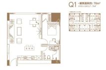 泊富国际广场公寓Q1'户型 1室2厅1卫1厨