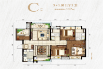 龙悦江山C户型 4室1厅2卫1厨