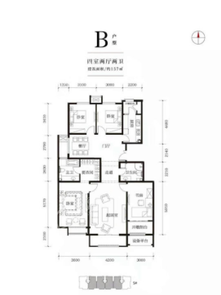 4室2厅2卫：约157平米