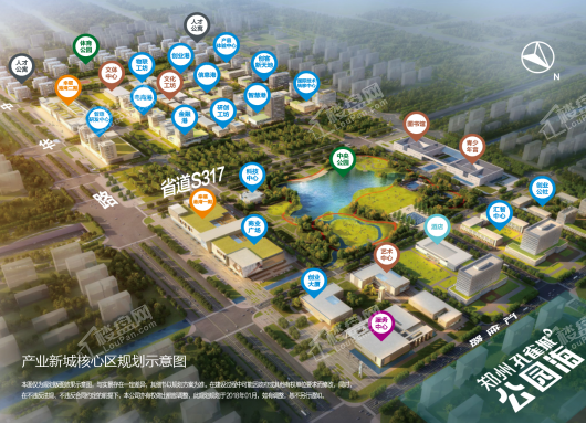 郑州孔雀城公园海周边产业新城核心区规划示意图