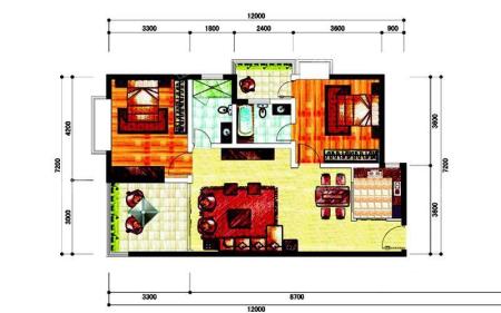 C1户型 2室2厅2卫1厨  建筑面积89.40㎡