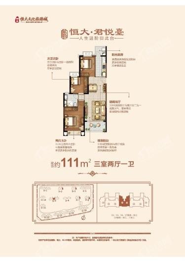 郑东恒大文化旅游城111平户型 3室2厅1卫1厨