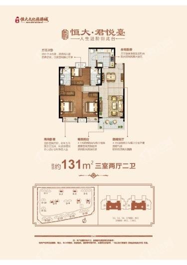 郑东恒大文化旅游城131平户型 3室2厅2卫1厨