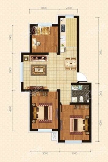 万晟·新阳光23-25栋84平户型 3室2厅1卫1厨