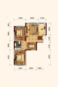 逸品湖畔82平米户型图 2室2厅1卫1厨