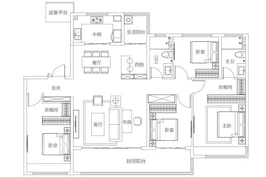 建业神火·新筑洋房B户型 4室2厅2卫1厨