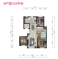 3室2厅2卫约124平米