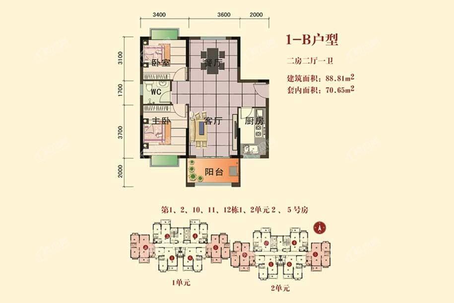 四季康城二期1-B户型图