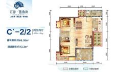 C'-2 2户型图 2室2厅1卫1厨  建筑面积66.38㎡