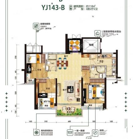 YJ143-B户型3室2厅2卫118平米