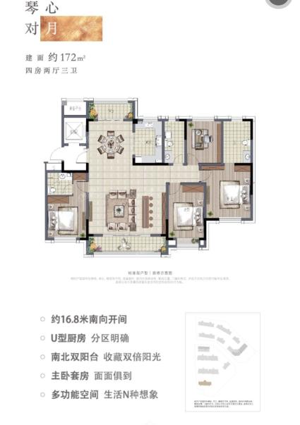 金湾1号四房两厅三卫172户型