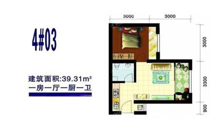 4号楼 03户型 1房1厅1厨1卫 39.31㎡