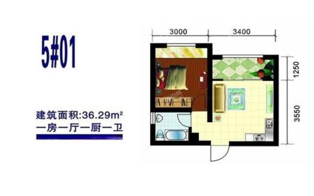 5号楼 01户型 1房1厅1厨1卫 36.29㎡