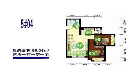 5号楼 04户型 2房1厅1厨1卫 66.36㎡