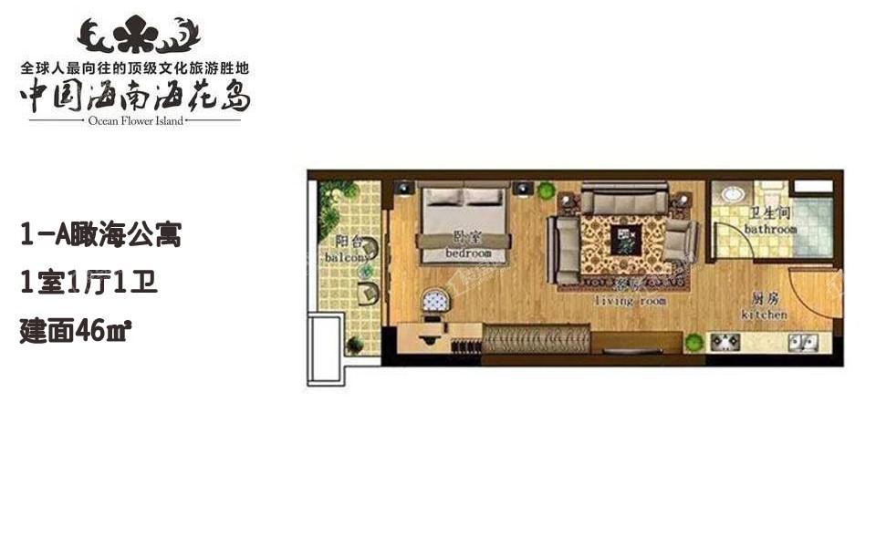 1-A瞰海公寓 1室1厅1卫 建面46㎡