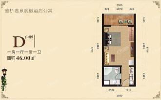 D户型 1室1厅1卫 46㎡