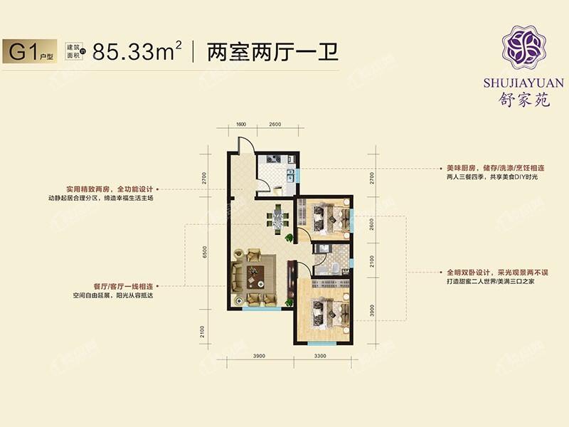 舒家苑G1户型-85.33平米两室两厅一卫