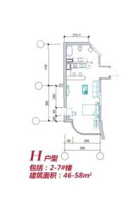 长城文华花苑H户型 1室1厅1卫1厨