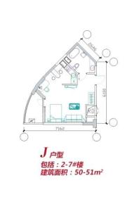 长城文华花苑J户型 1室1厅1卫1厨