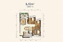 天府恒大文化旅游城建面92㎡户型 3室2厅1卫1厨