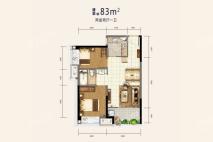 天府恒大文化旅游城建面83㎡户型 2室2厅1卫1厨