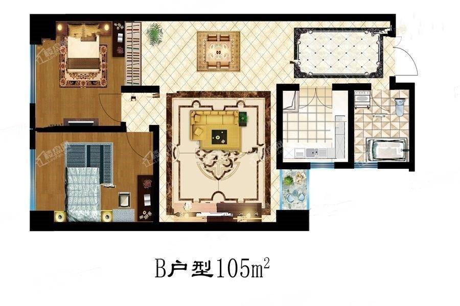 2室2厅1卫约105平米
