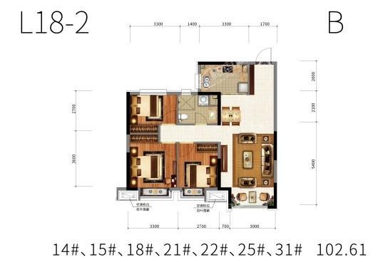 沈阳恒大时代新城L18-2户型 3室2厅1卫1厨