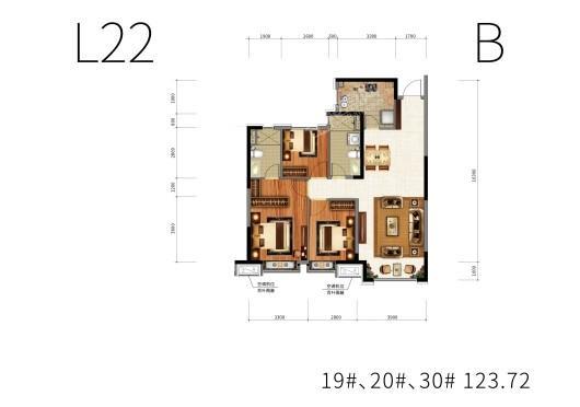 沈阳恒大时代新城L22-B户型 3室2厅2卫1厨