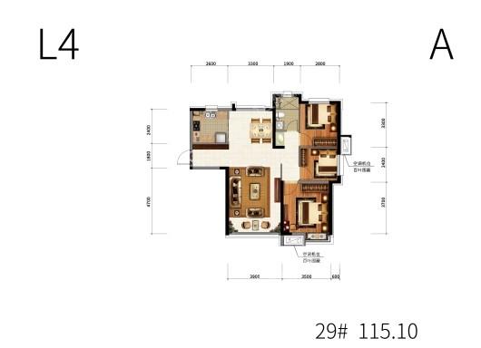 沈阳恒大时代新城115.1平米户型 3室2厅1卫1厨