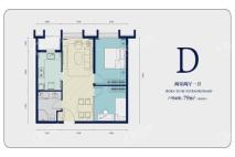 中交海河公馆标准层79平米D户型 2室2厅1卫1厨