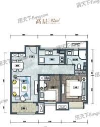 雍祥府高层标准层92平米户型 2室2厅1卫1厨