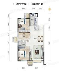 首创禧悦翠庭高层89平米户型 3室2厅1卫1厨
