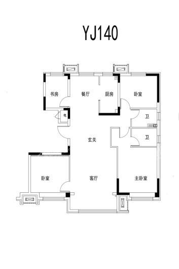 碧桂园铂誉府洋房140平米户型 3室2厅2卫1厨